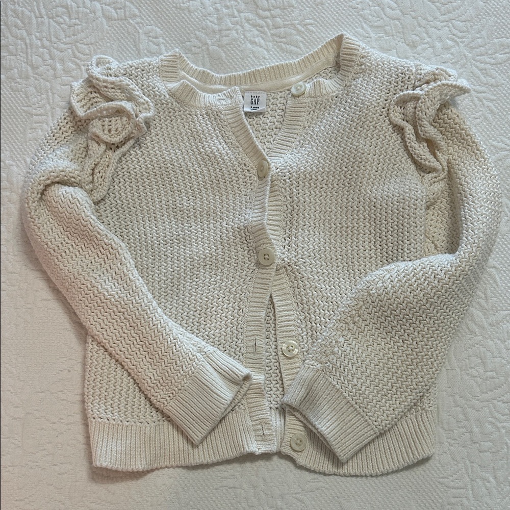 GAP Girls Cream Knit Cardigan with Ruffle Accents Size 5